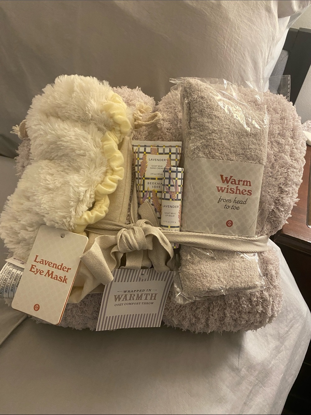 NWT Warm Wishes Lavender Eye Mask & Cozy Throw Gift Set - Cream/Taupe